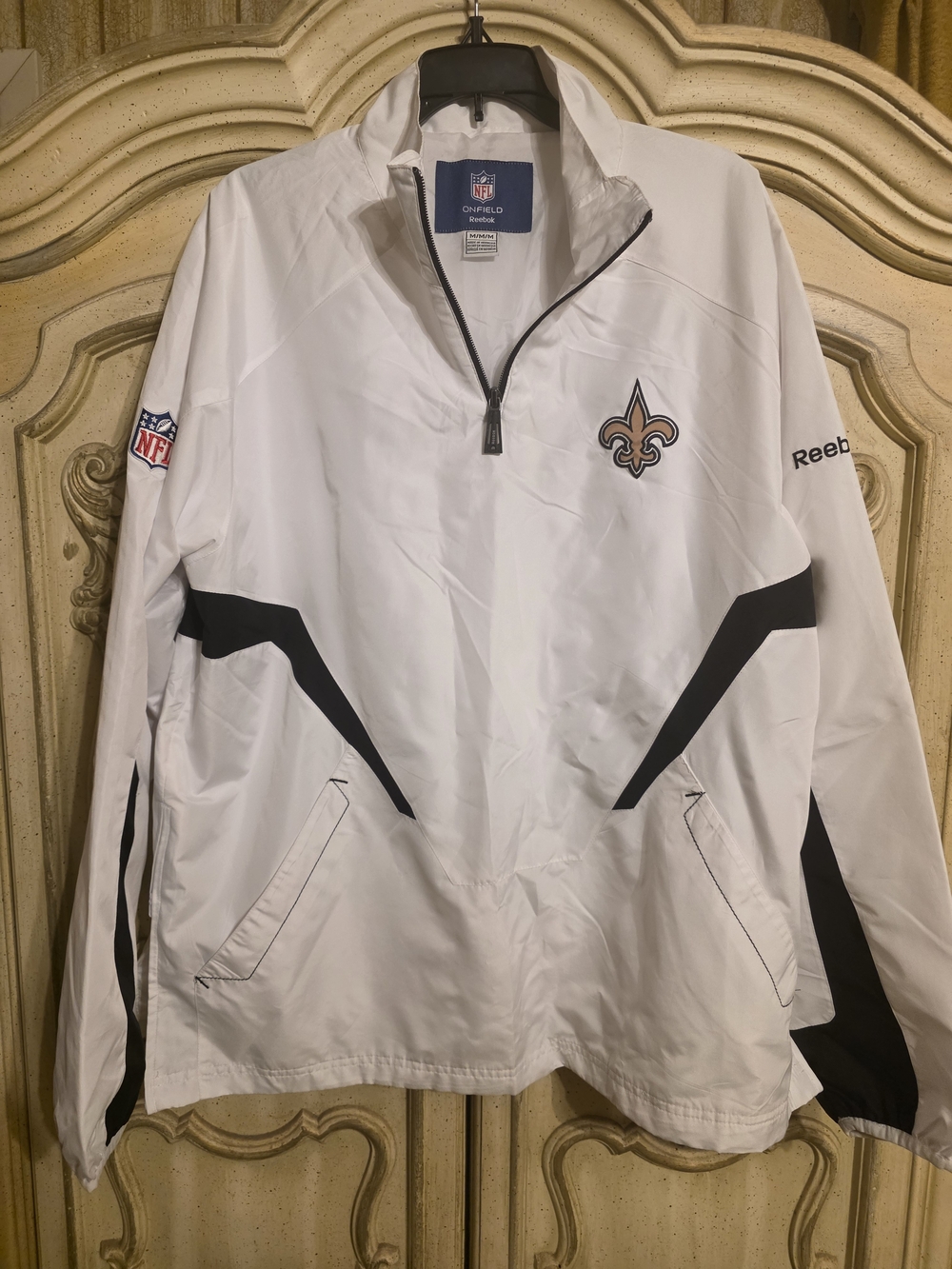 NFL New Orleans Saints White & Black Quarter-Zip Windbreaker by Reebok